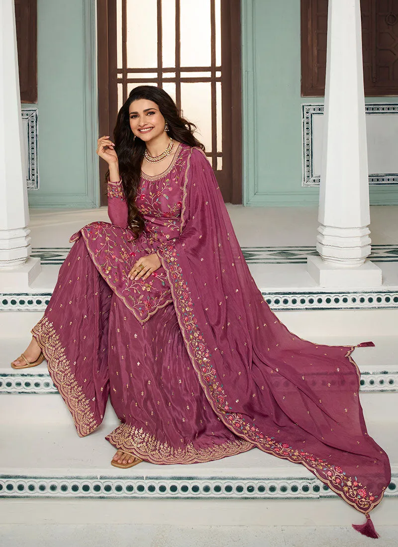 Pink Traditional Multi Embroidery Sharara Suit