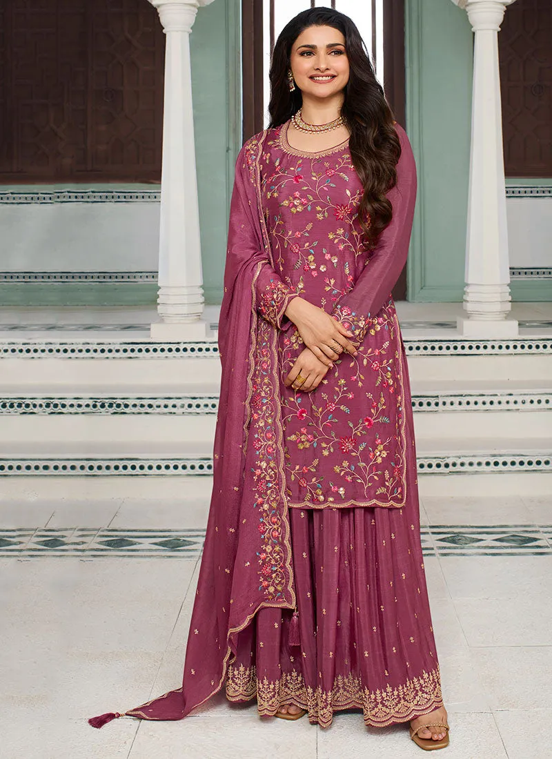 Pink Traditional Multi Embroidery Sharara Suit