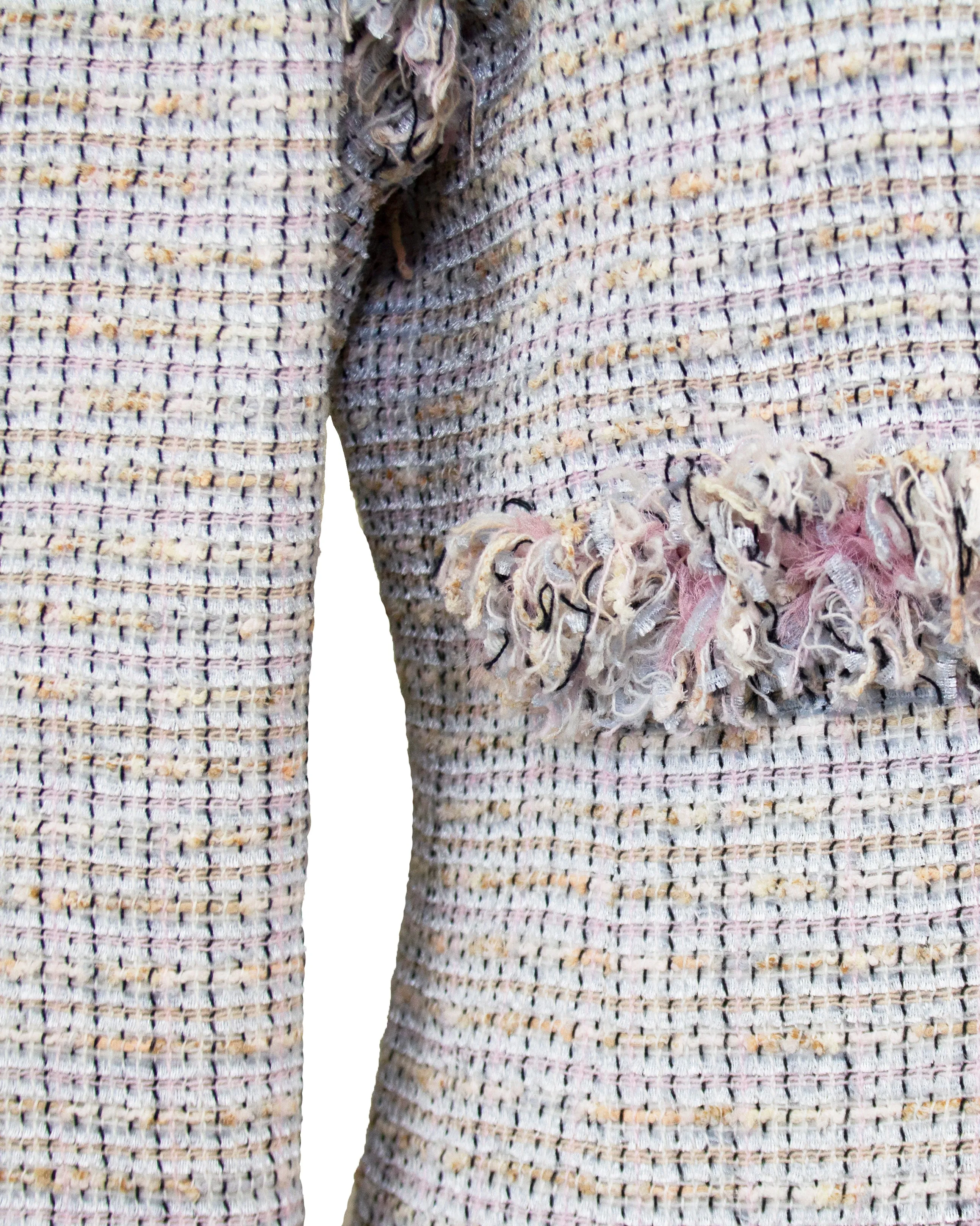 Pink Tweed Skirt Suit with Fringe Trim
