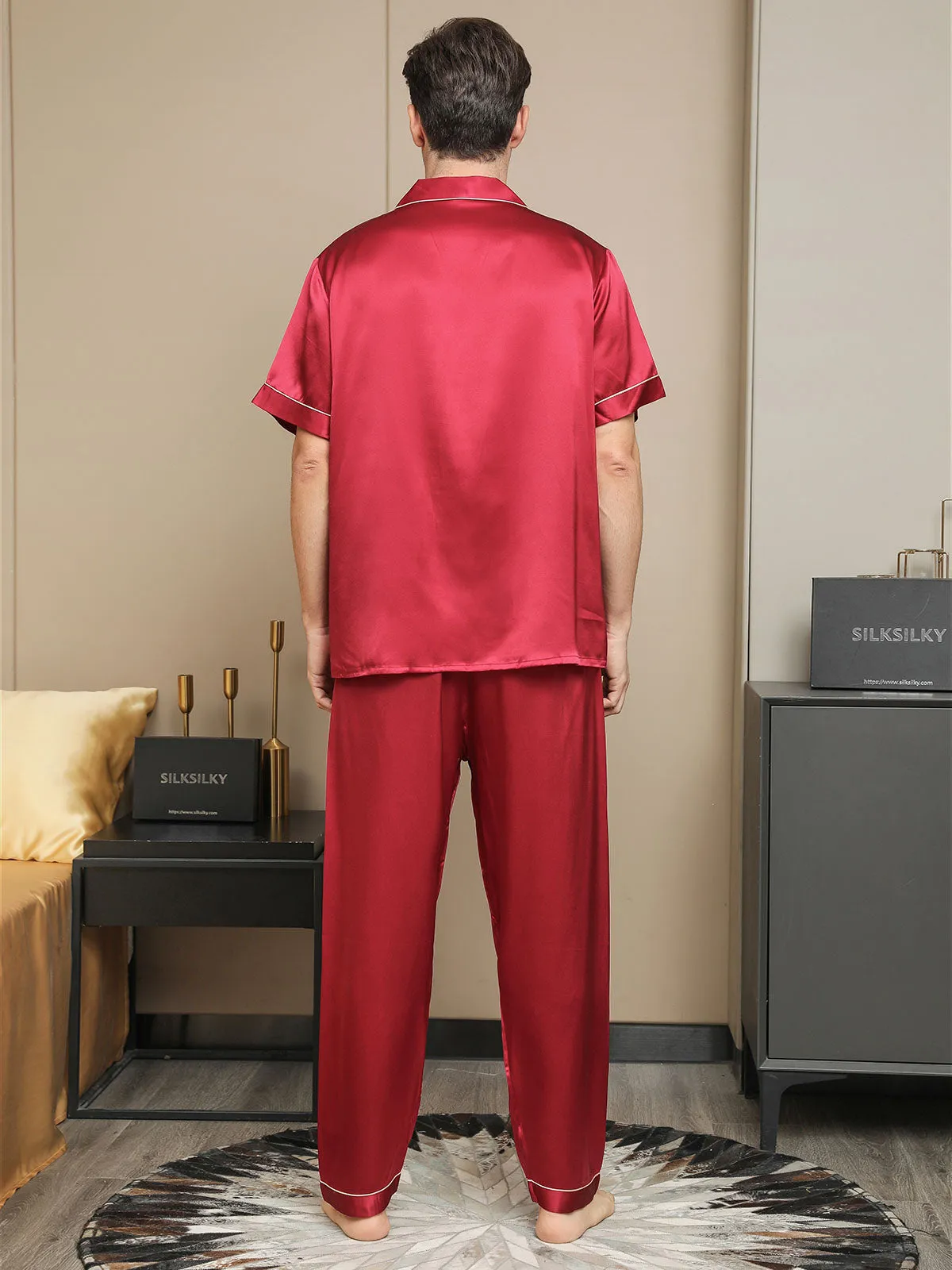 Piping Trim Heren Moerbei Zijde Pyjamas