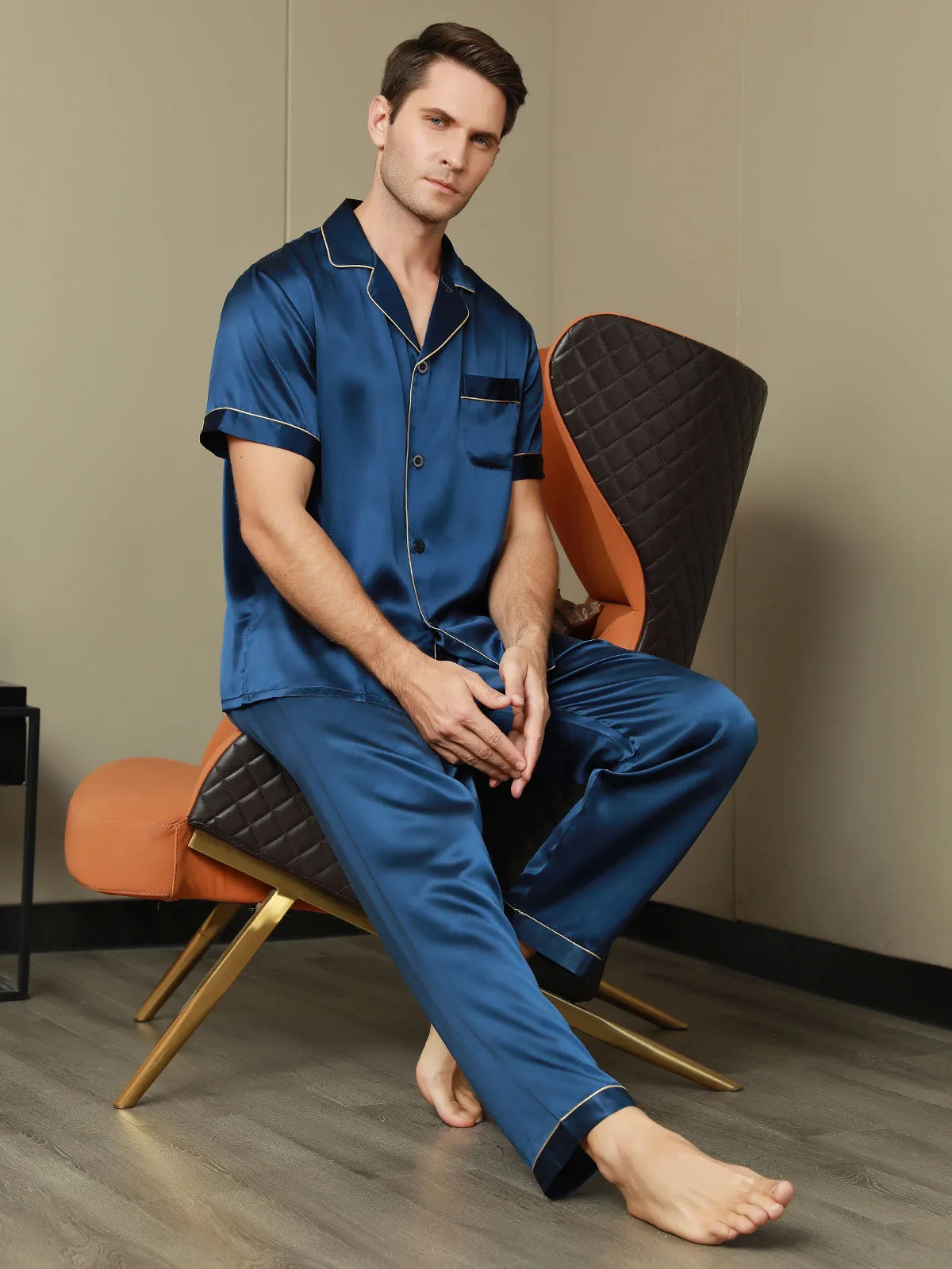 Piping Trim Heren Moerbei Zijde Pyjamas