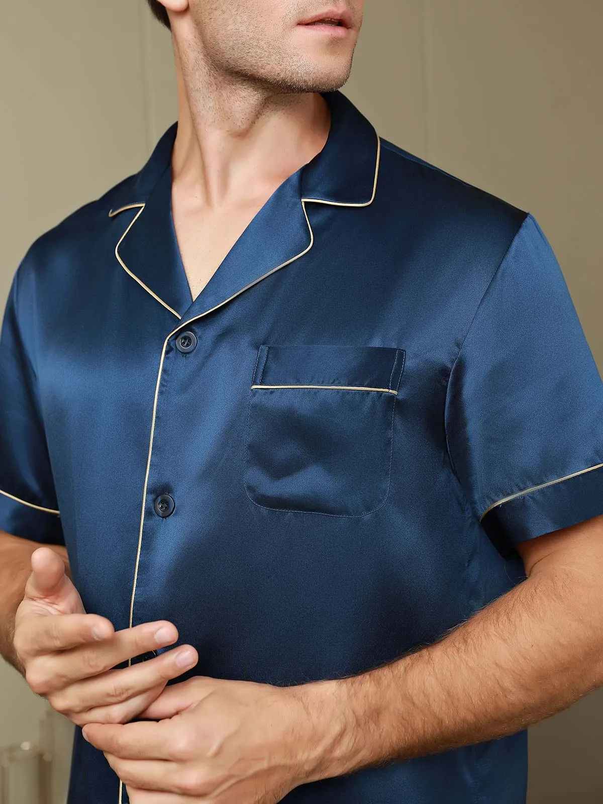 Piping Trim Heren Moerbei Zijde Pyjamas