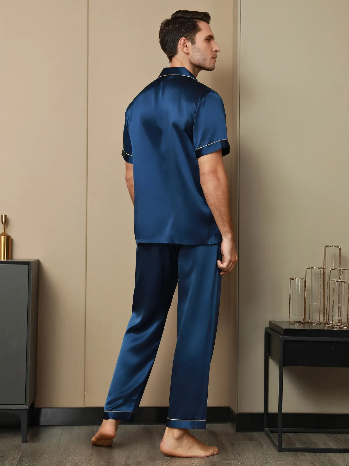 Piping Trim Heren Moerbei Zijde Pyjamas
