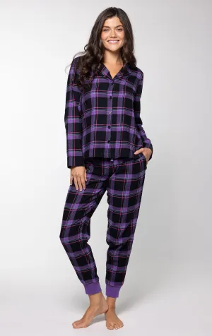 Plaid Button-Front Jogger Pajamas