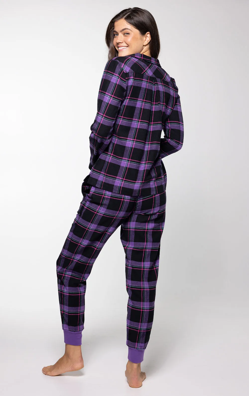 Plaid Button-Front Jogger Pajamas
