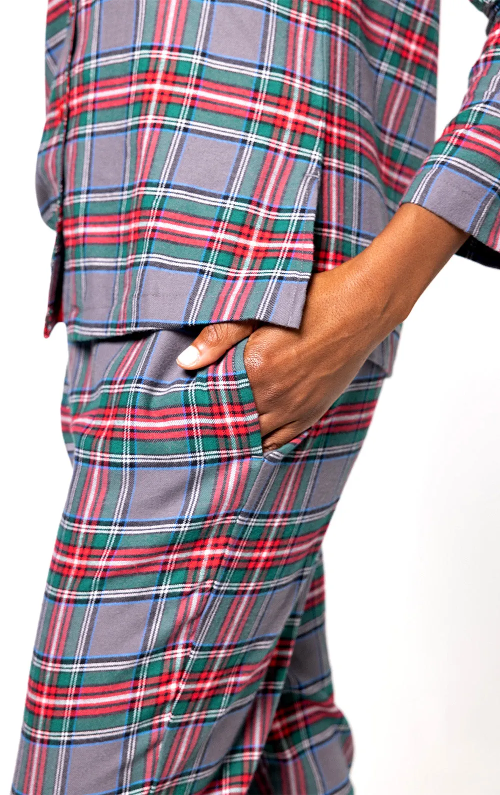 Plaid Button-Front Jogger Pajamas