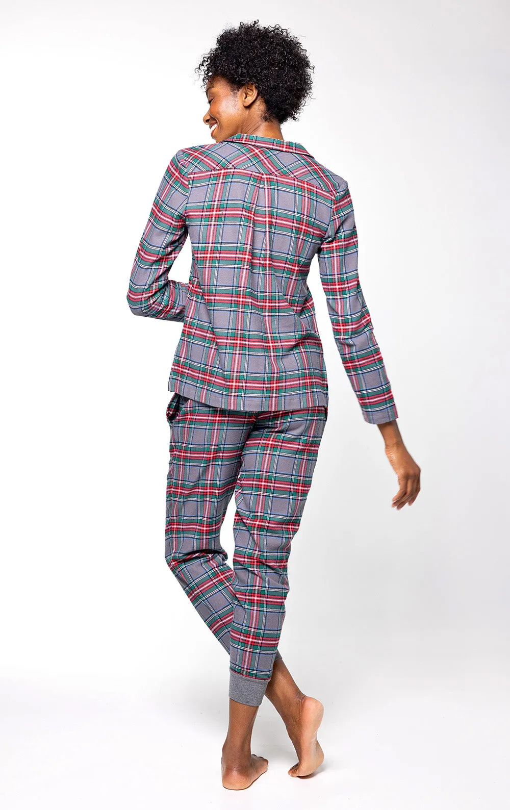 Plaid Button-Front Jogger Pajamas