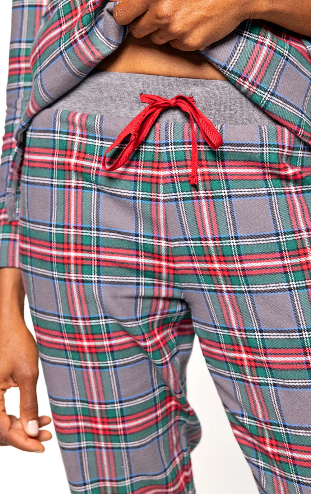 Plaid Button-Front Jogger Pajamas