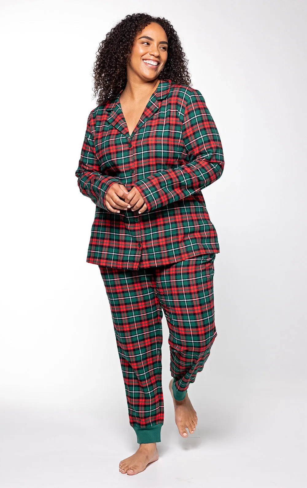 Plaid Button-Front Jogger Pajamas