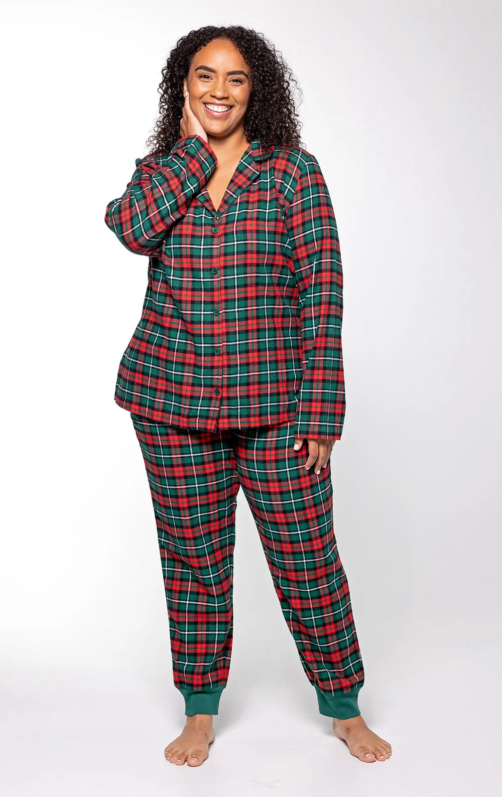 Plaid Button-Front Jogger Pajamas