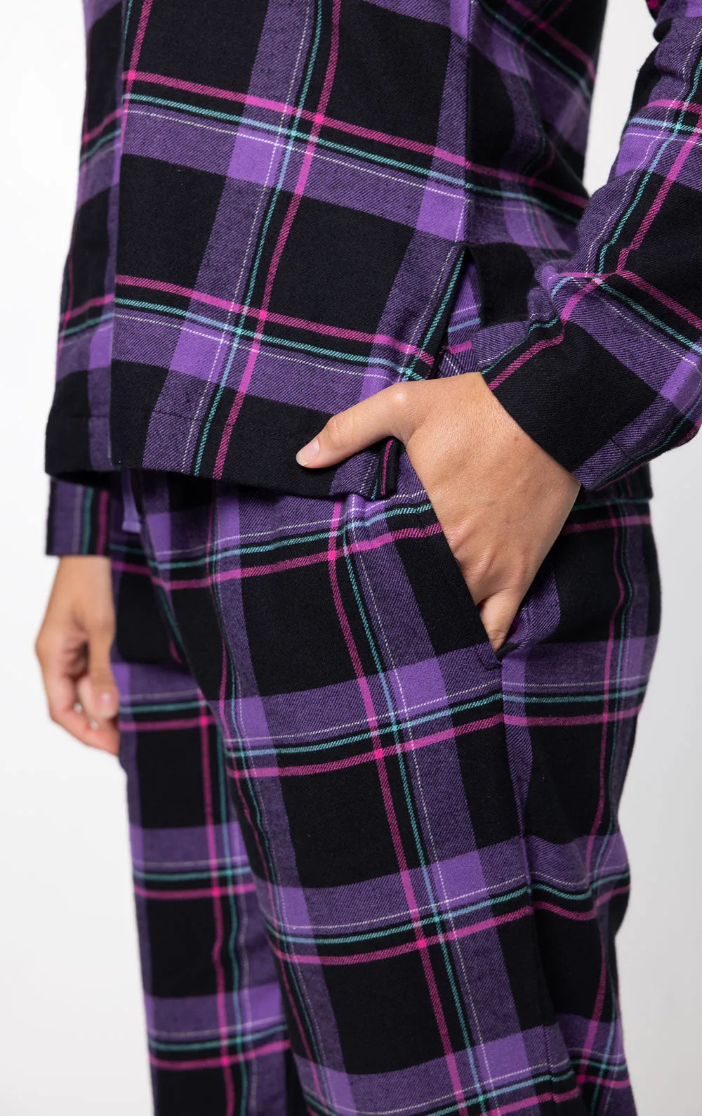 Plaid Button-Front Jogger Pajamas
