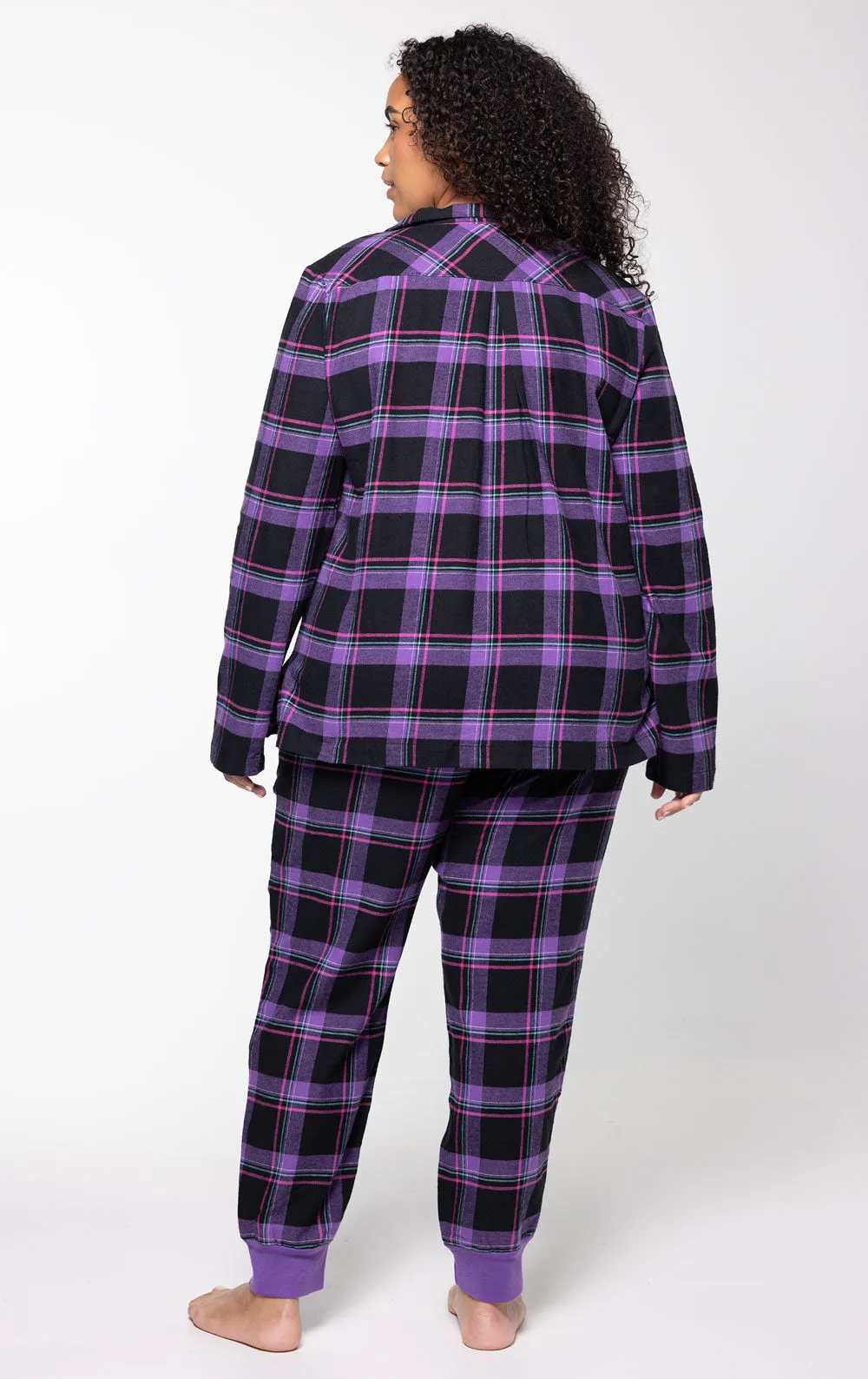 Plaid Button-Front Jogger Pajamas