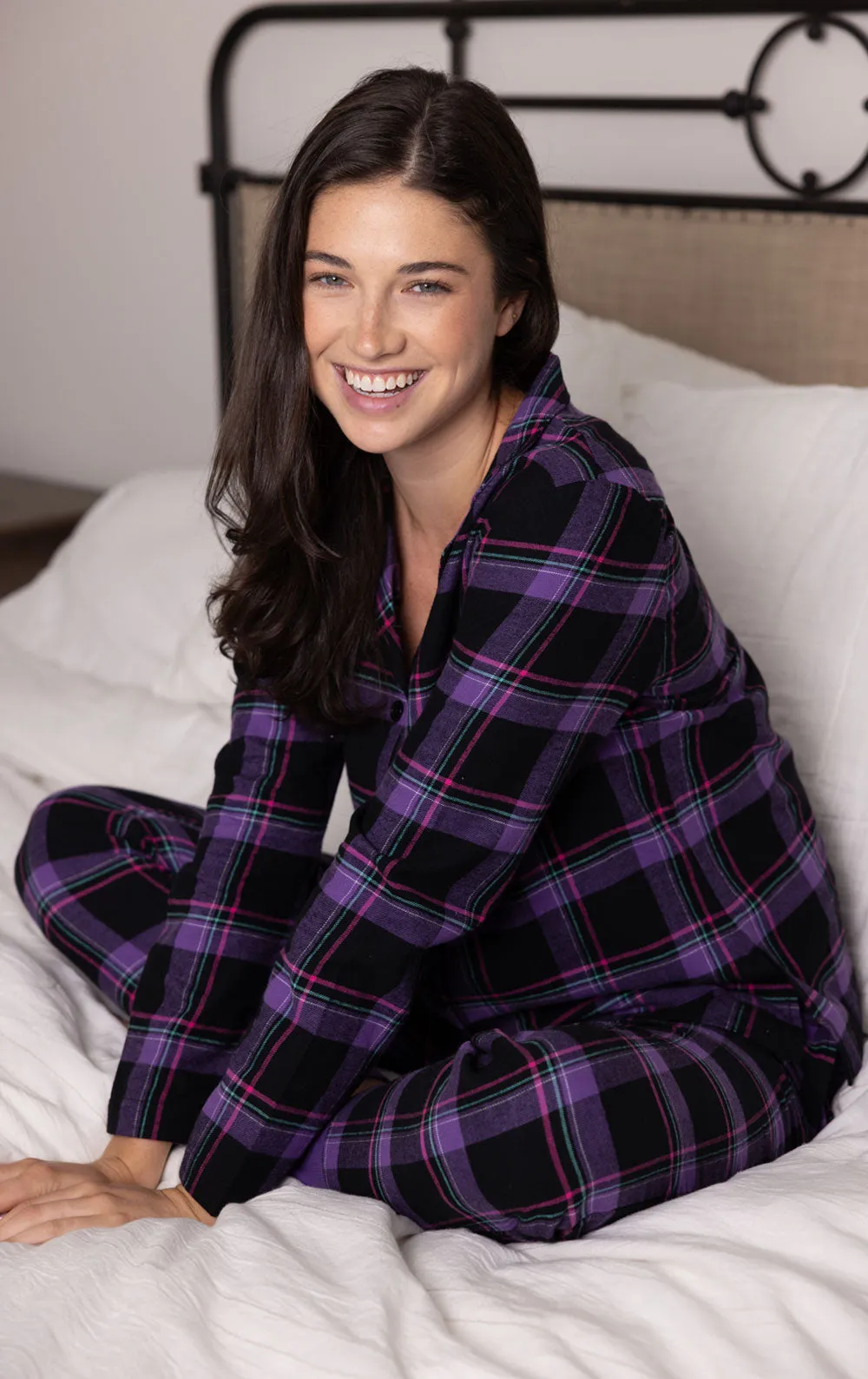 Plaid Button-Front Jogger Pajamas