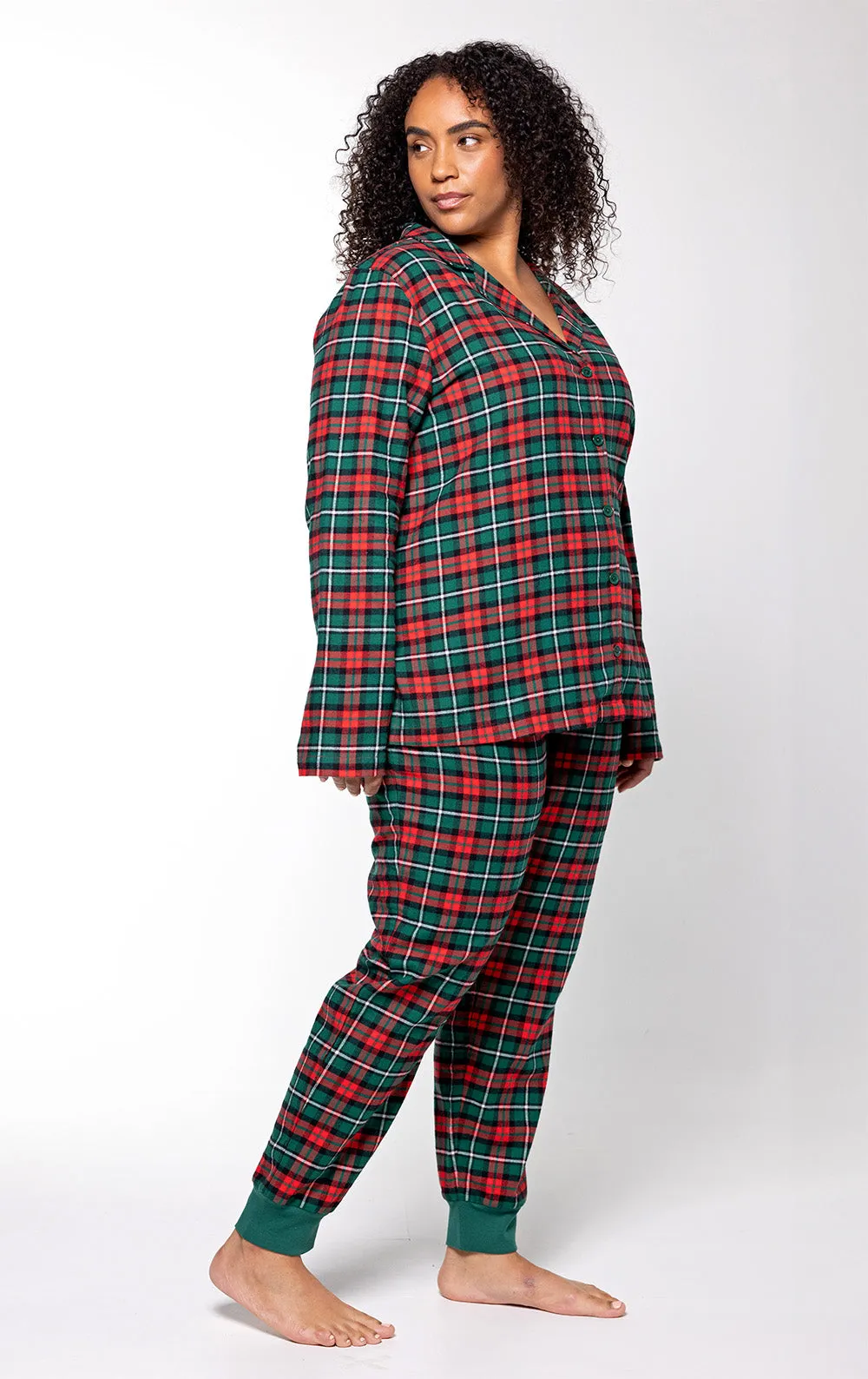 Plaid Button-Front Jogger Pajamas
