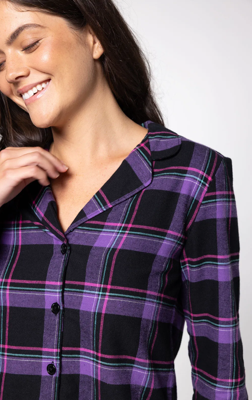 Plaid Button-Front Jogger Pajamas
