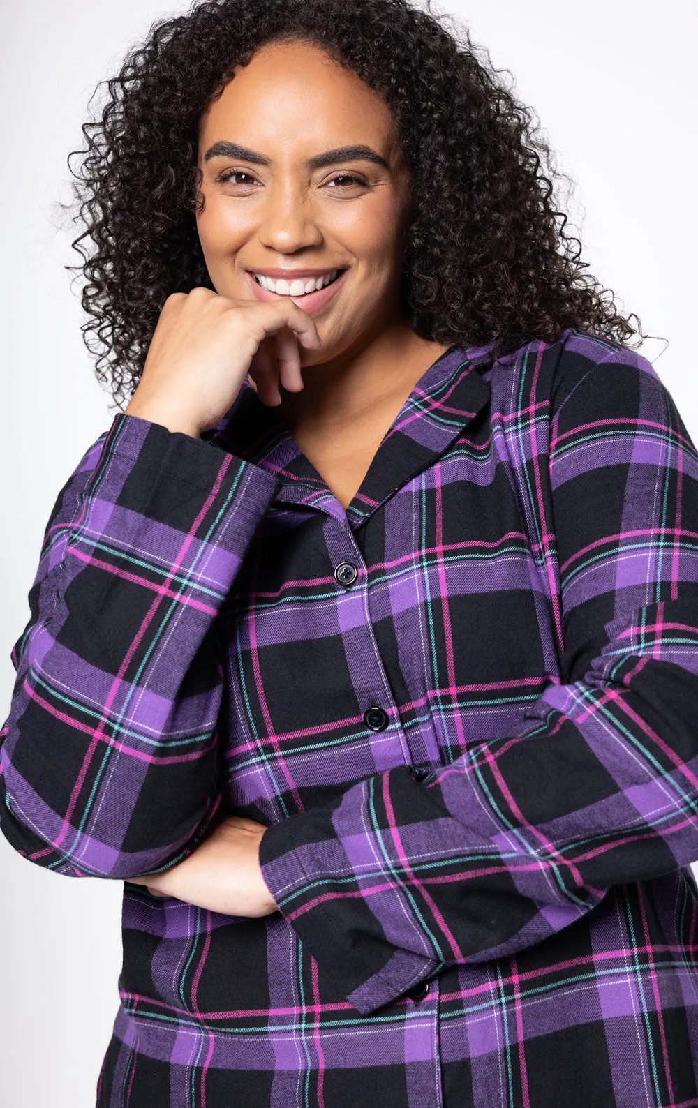 Plaid Button-Front Jogger Pajamas