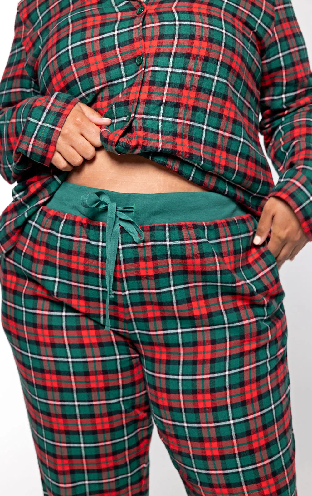 Plaid Button-Front Jogger Pajamas