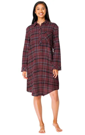 Plaid Flannel Sleepshirt - Burgundy - Final Sale