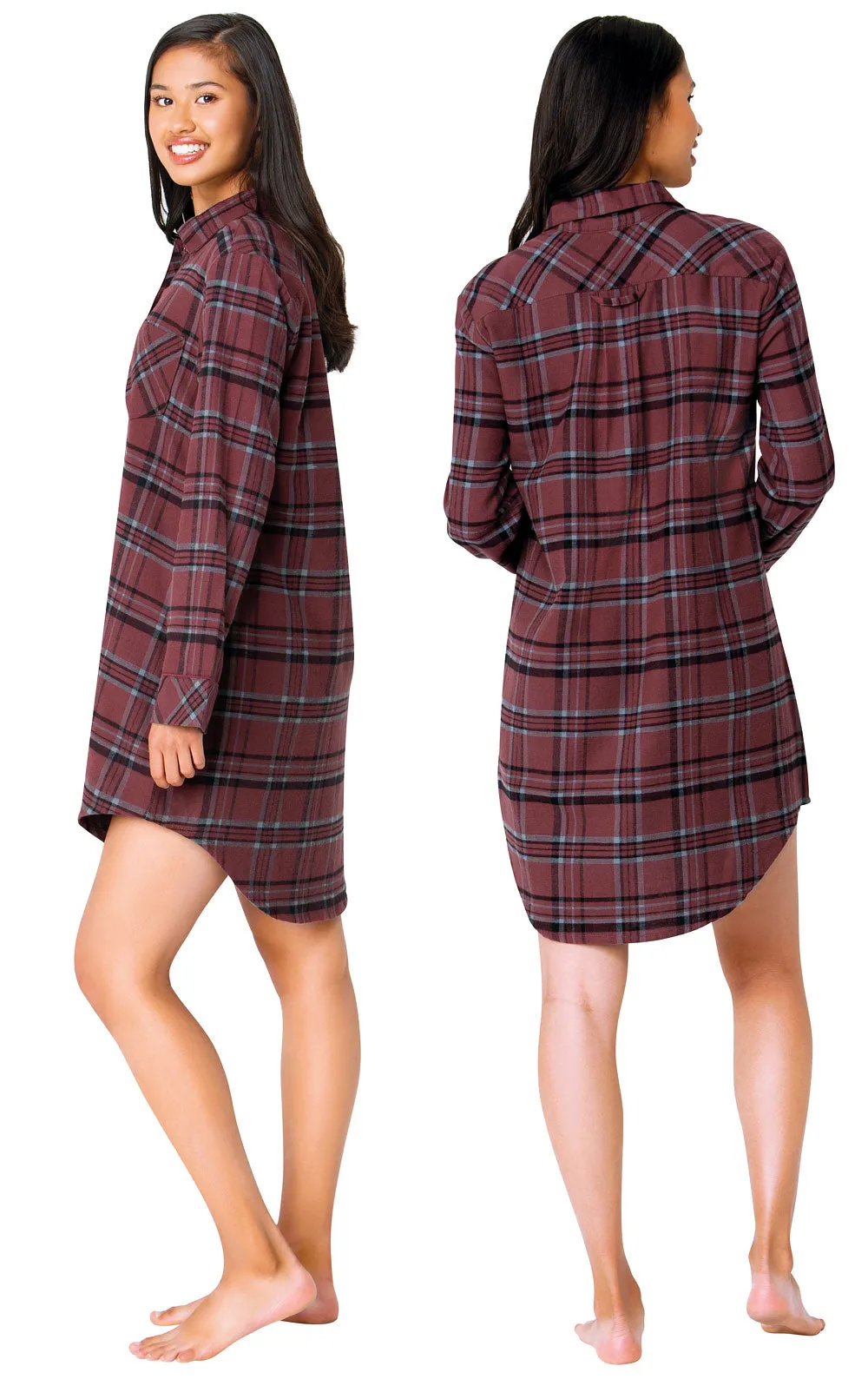 Plaid Flannel Sleepshirt - Burgundy - Final Sale