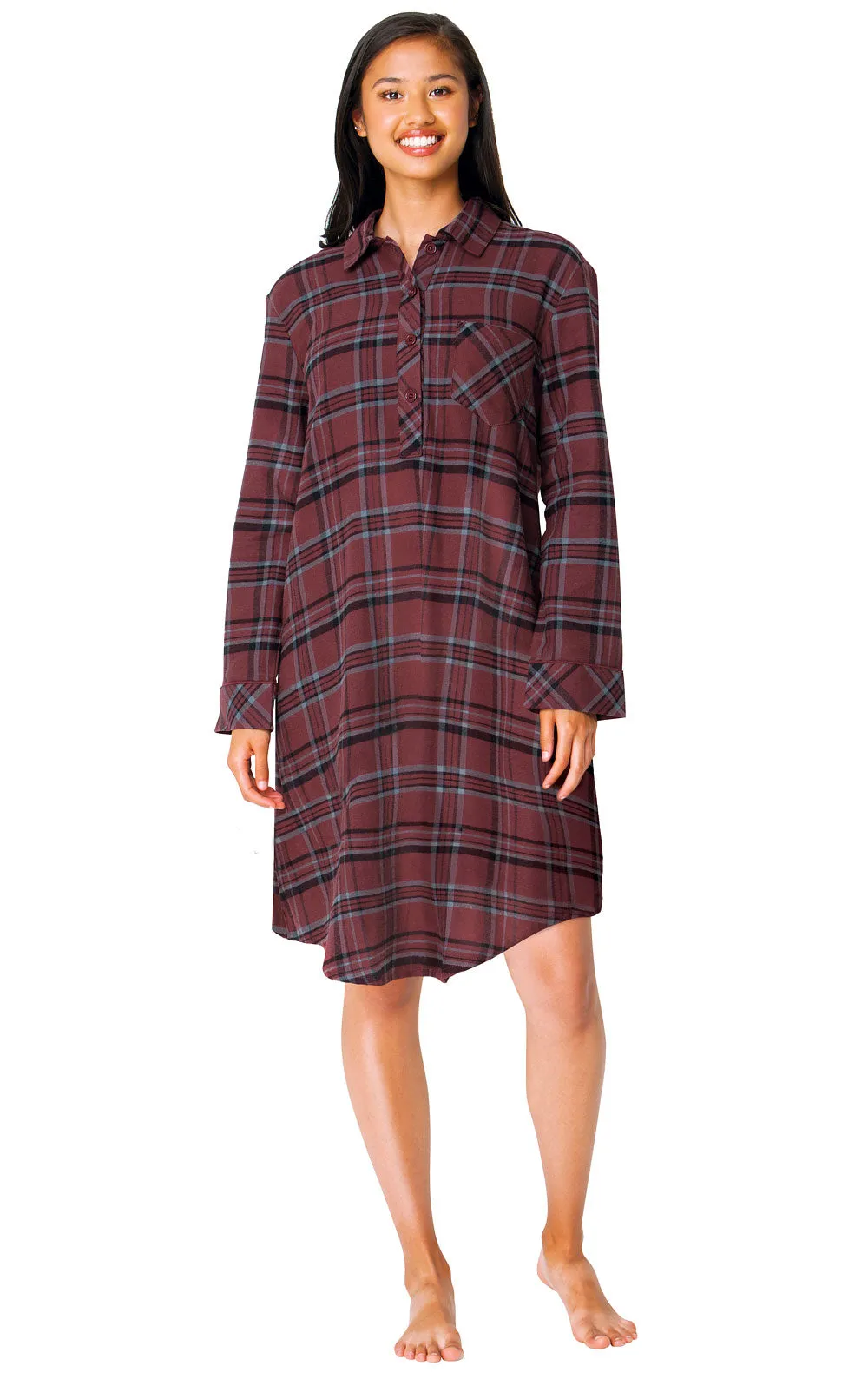 Plaid Flannel Sleepshirt - Burgundy - Final Sale