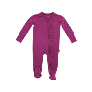 Plum Ruffle Zipper Footie