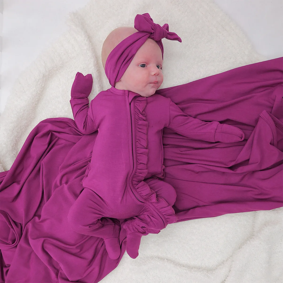 Plum Ruffle Zipper Footie