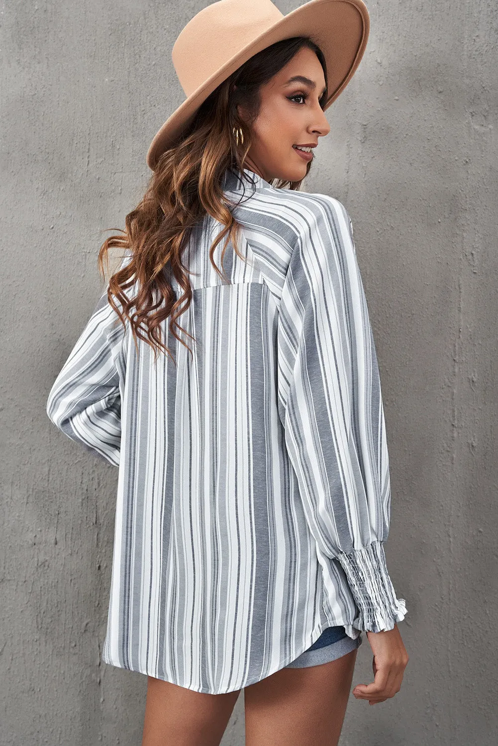Pocketed Striped Button Shirt with Slits