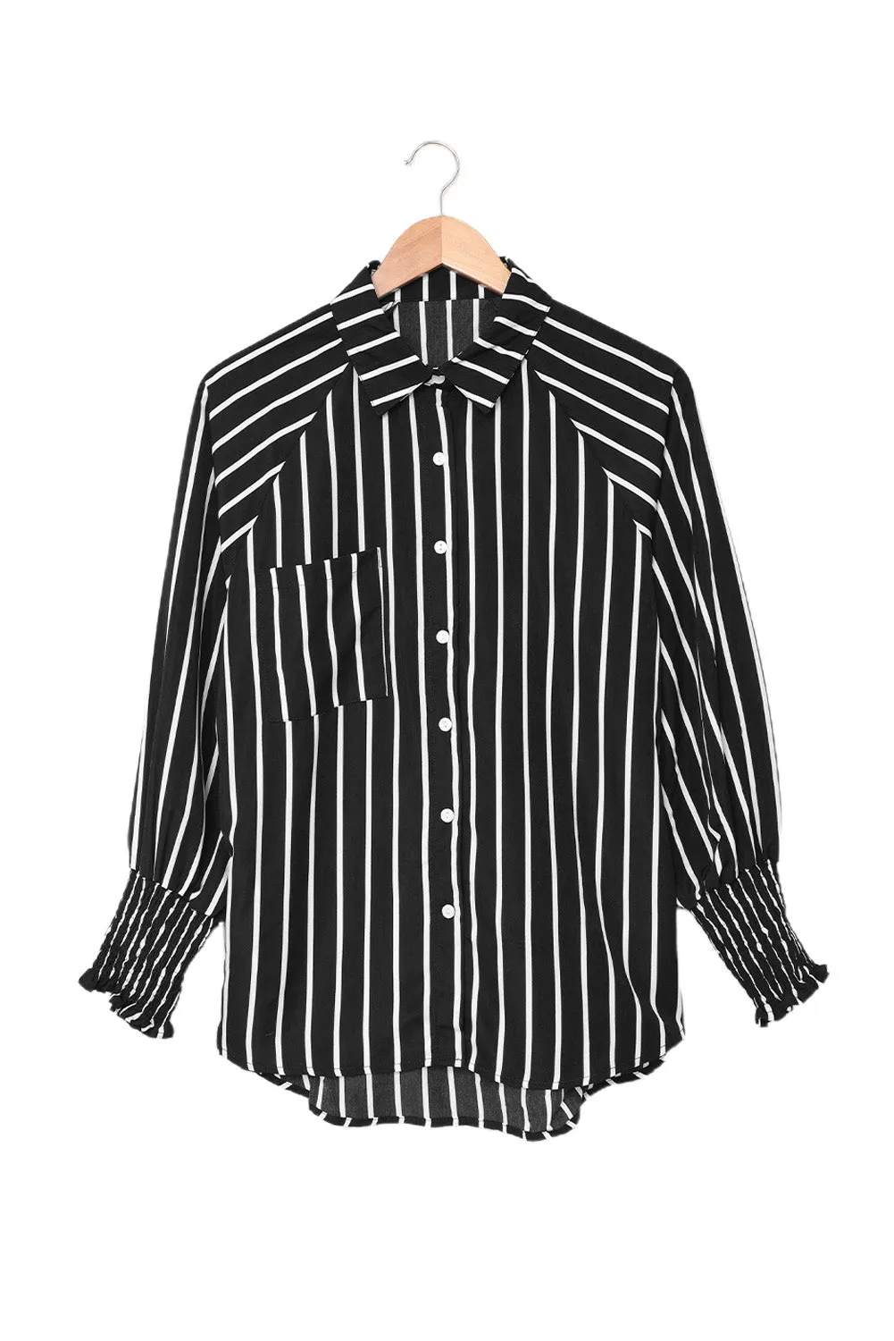 Pocketed Striped Button Shirt with Slits