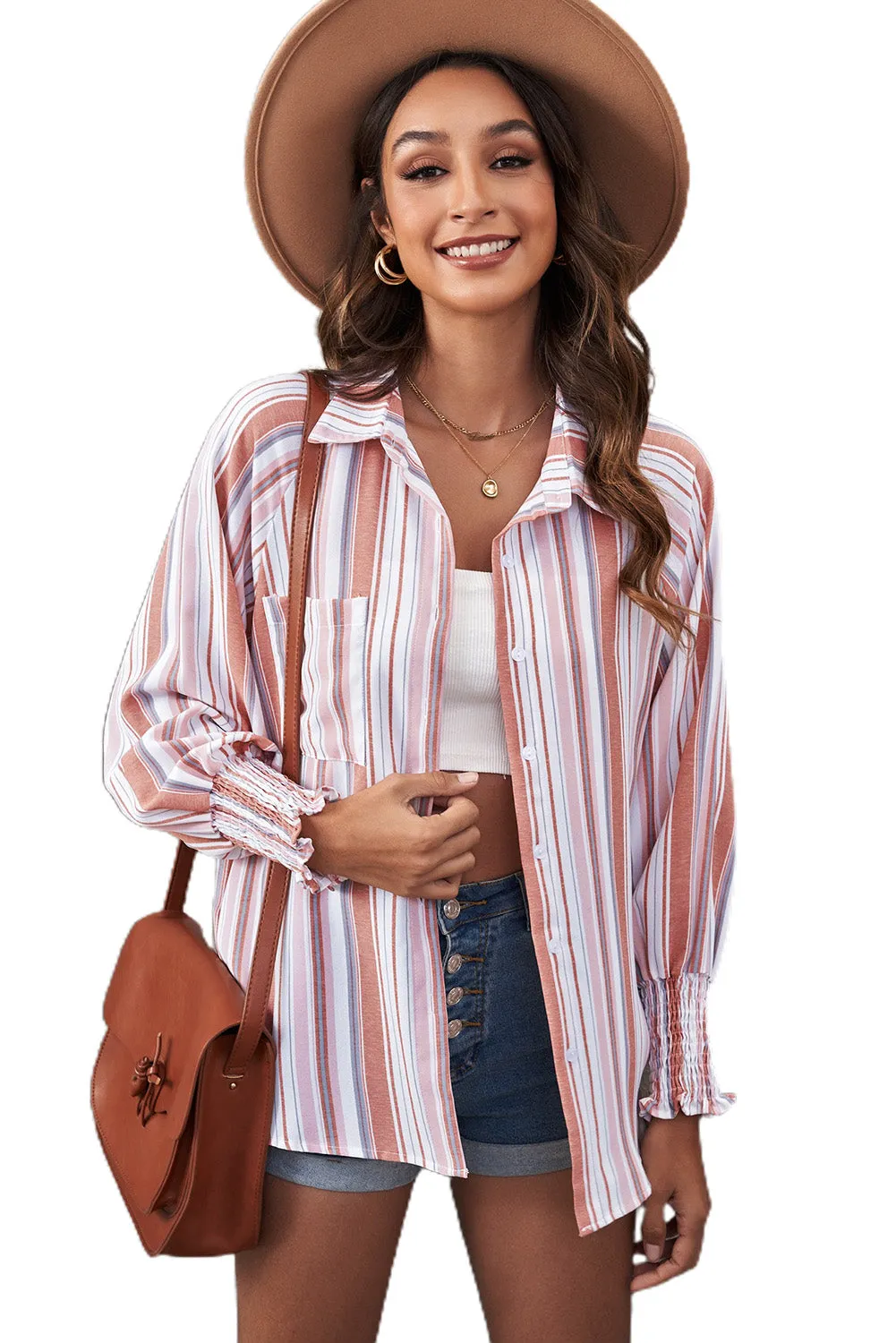 Pocketed Striped Button Shirt with Slits