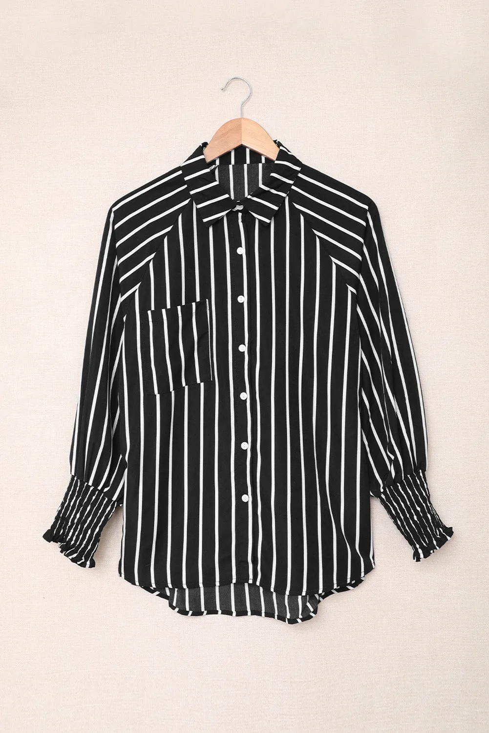 Pocketed Striped Button Shirt with Slits