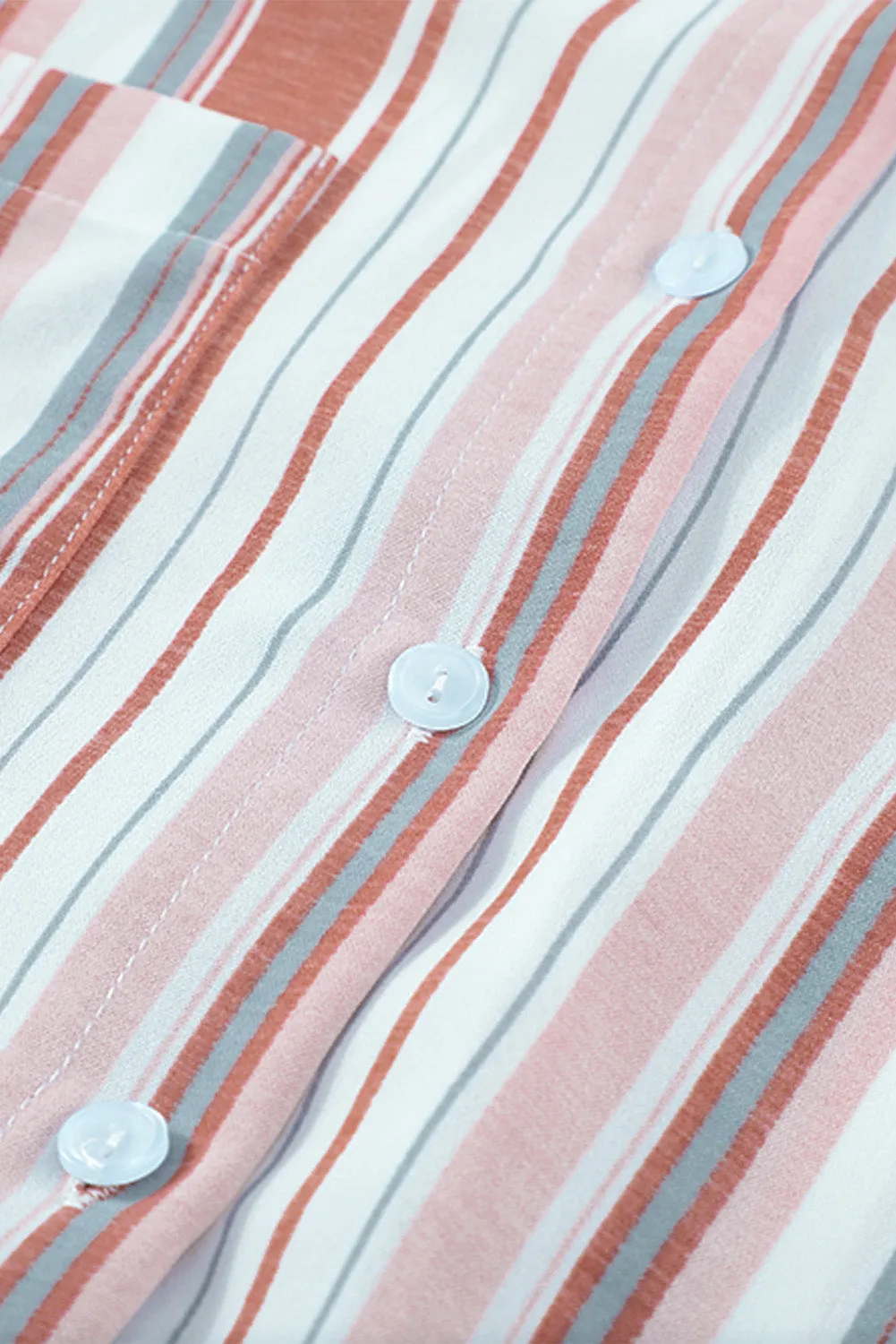 Pocketed Striped Button Shirt with Slits