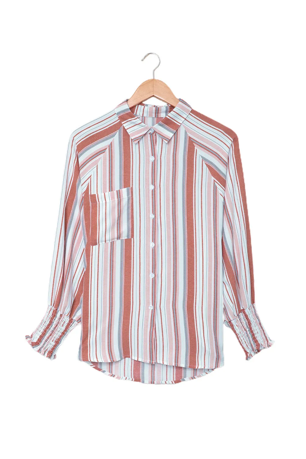 Pocketed Striped Button Shirt with Slits