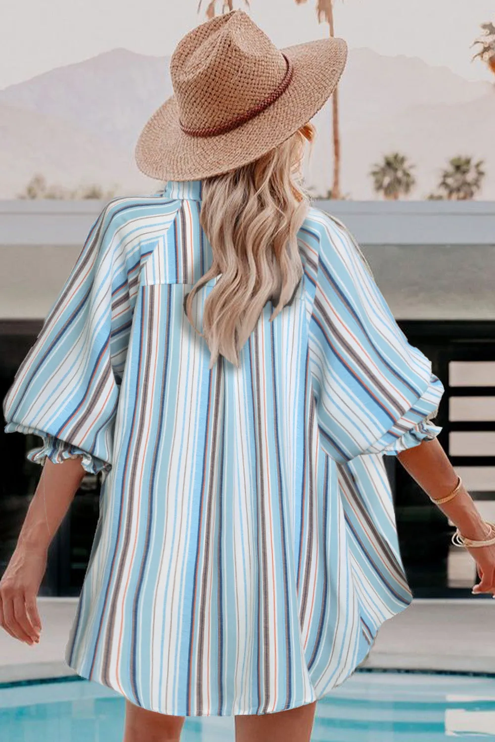 Pocketed Striped Button Shirt with Slits