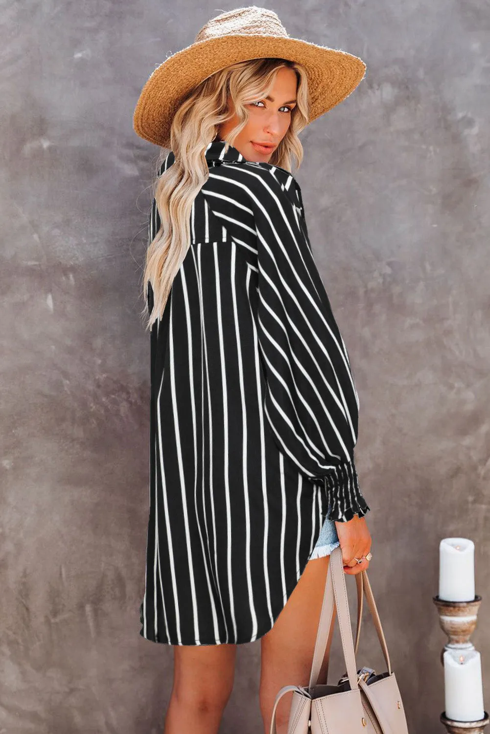 Pocketed Striped Button Shirt with Slits