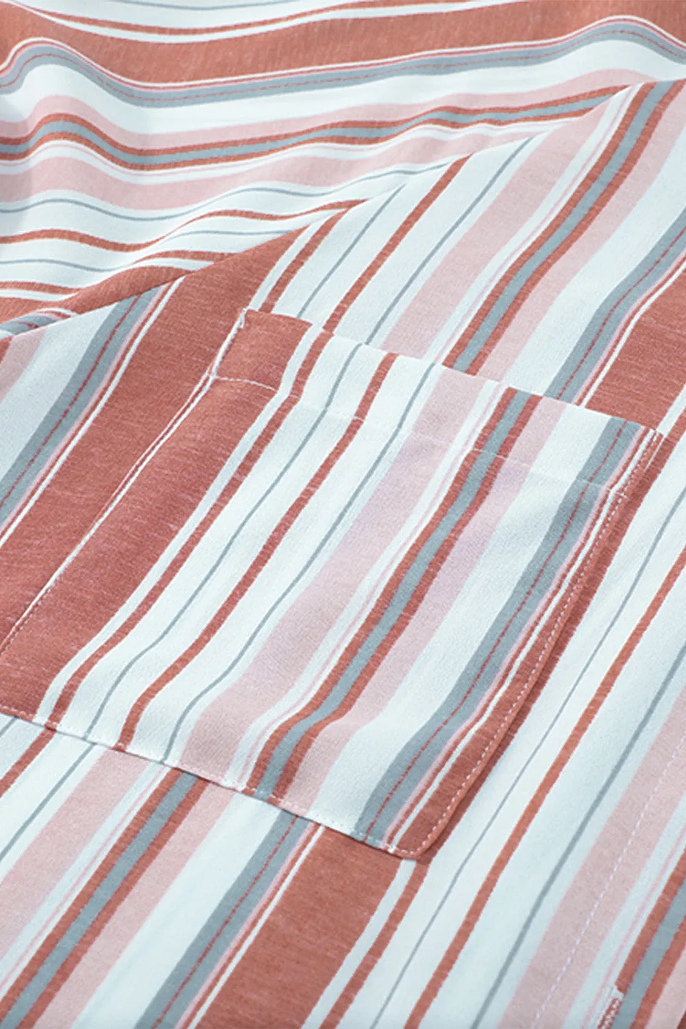 Pocketed Striped Button Shirt with Slits