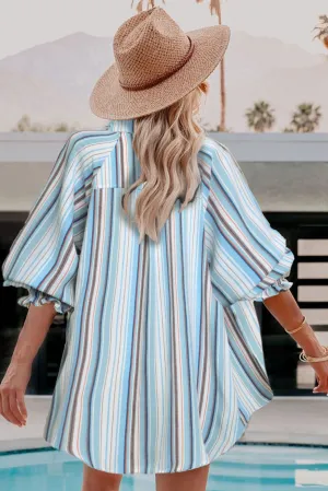 Pocketed Striped Button Shirt with Slits