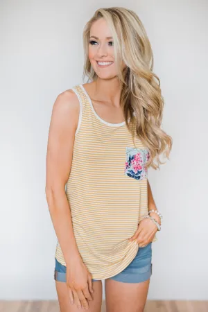 Pocketful Of Sunshine Floral & Stripe Tank Top- Yellow