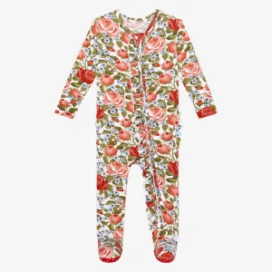 Posh Peanut Alma Zippered One Piece with Ruffle Accents White