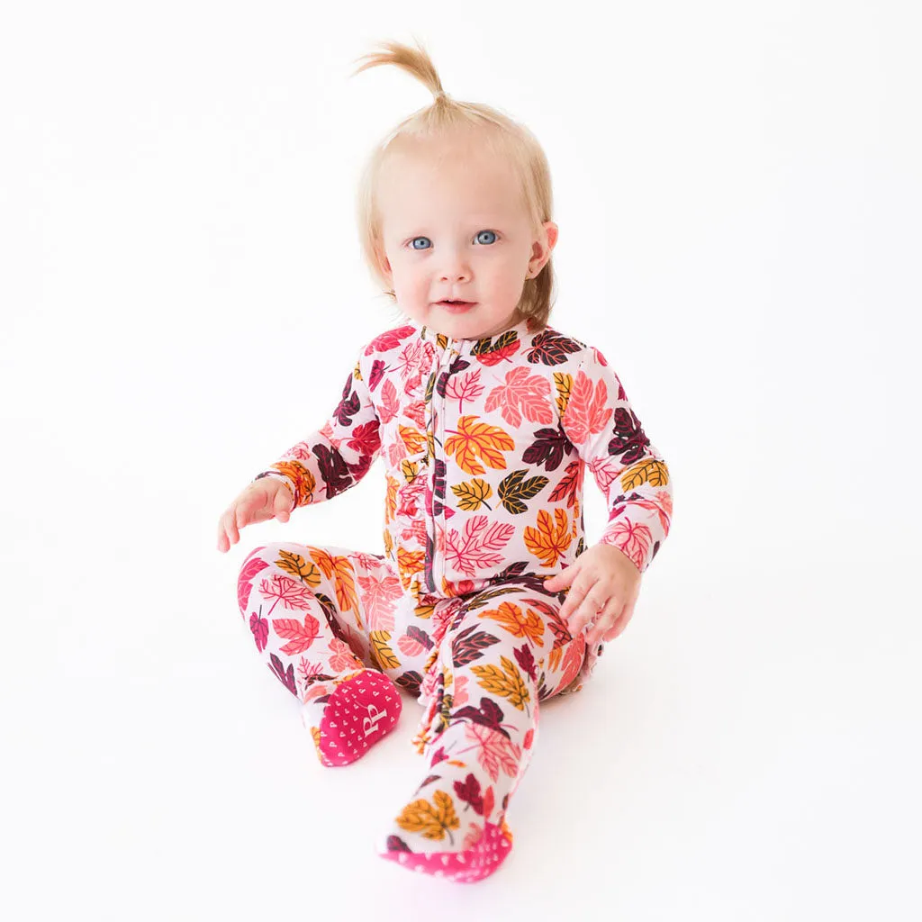 Posh Peanut Autumn-Footie Ruffled Zippered One Piece