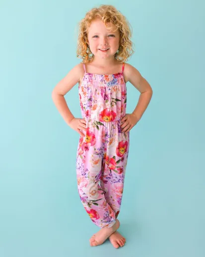 Posh Peanut Brisa-Smocked Spaghetti Jumpsuit