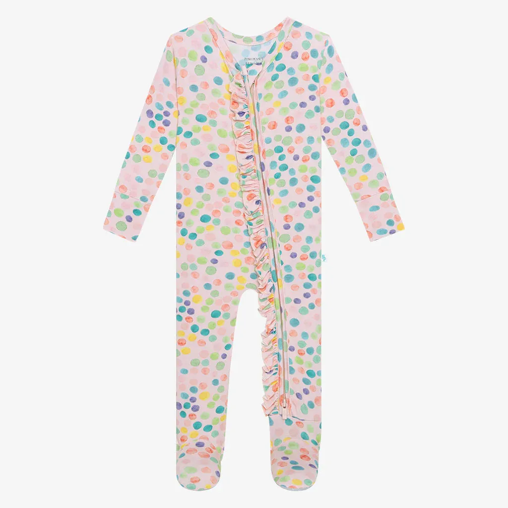 Posh Peanut Estelle-Footie Ruffled Zippered One Piece