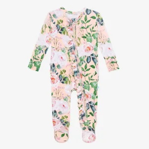 Posh Peanut Harper-Footie Ruffled Double Zippered One Piece Pink