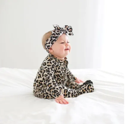Posh Peanut Lana Leopard - Footie Ruffled Zippered One Piece