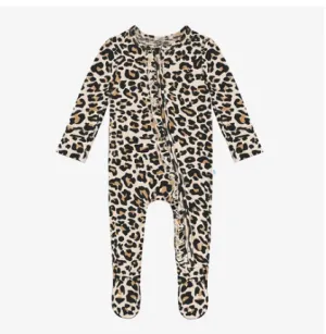 Posh Peanut Lana Leopard - Footie Ruffled Zippered One Piece
