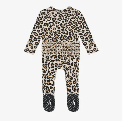 Posh Peanut Lana Leopard - Footie Ruffled Zippered One Piece