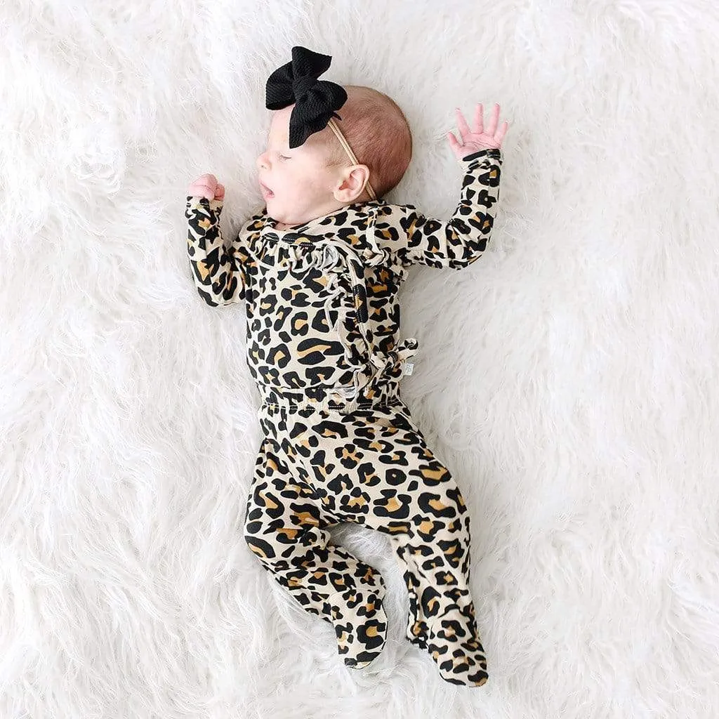 Posh Peanut Lana Leopard Tan-Tie Front Ruffled Kimono