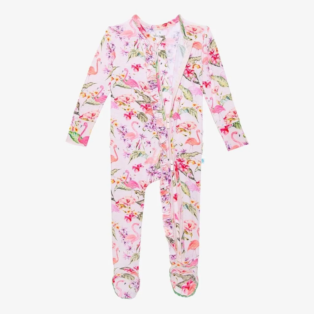 Posh Peanut Leilani-Footie Ruffled Zippered One Piece Pink