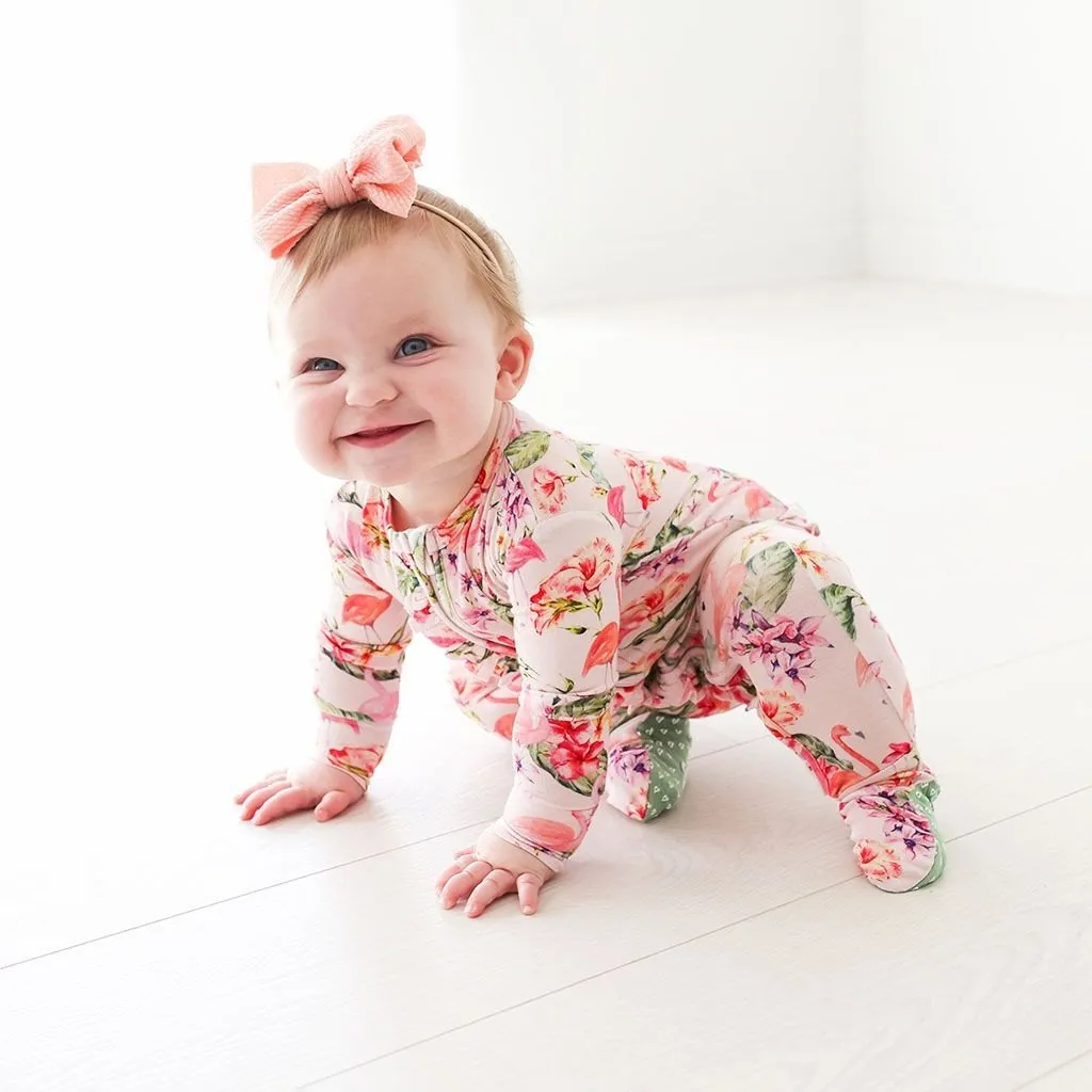 Posh Peanut Leilani-Footie Ruffled Zippered One Piece Pink
