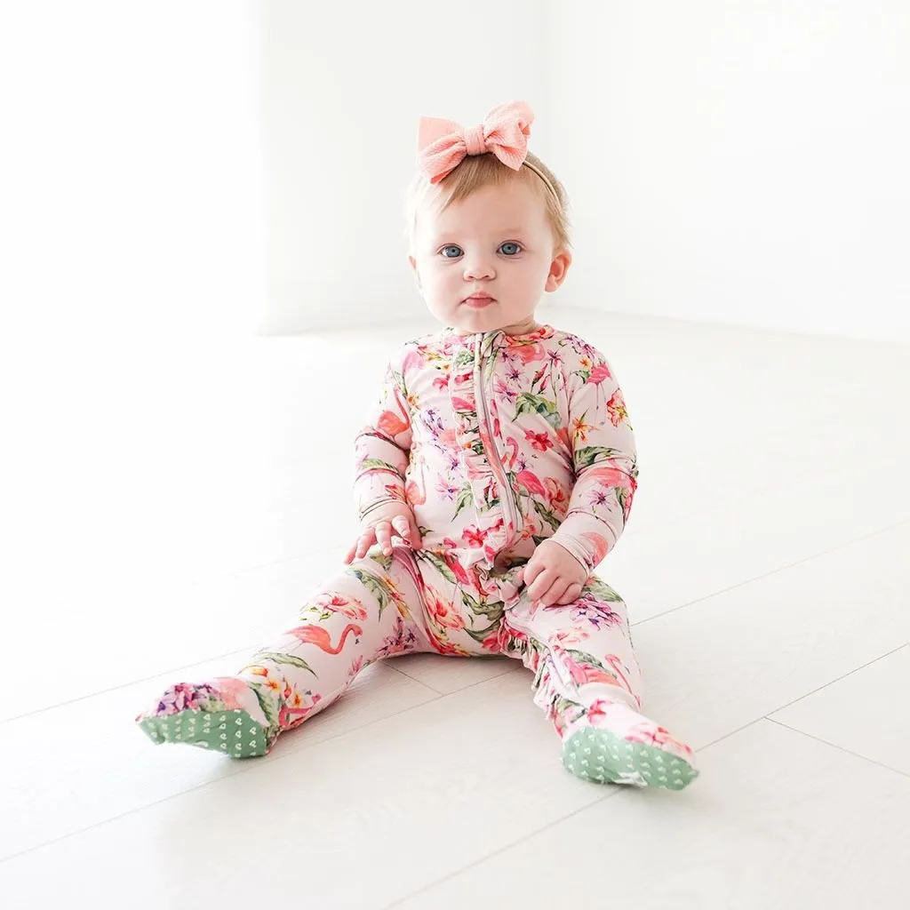Posh Peanut Leilani-Footie Ruffled Zippered One Piece Pink