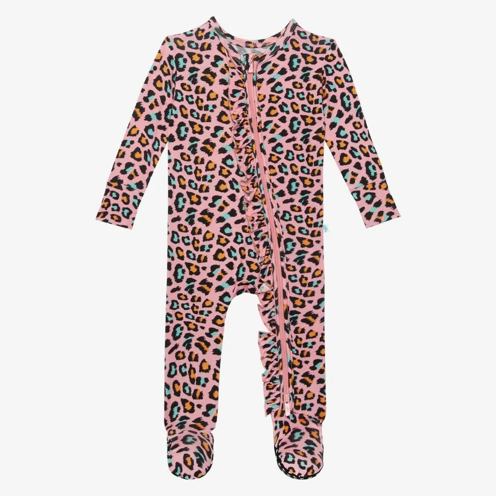 Posh Peanut Roxy-Footie Ruffled Zippered One Piece Medium Pink